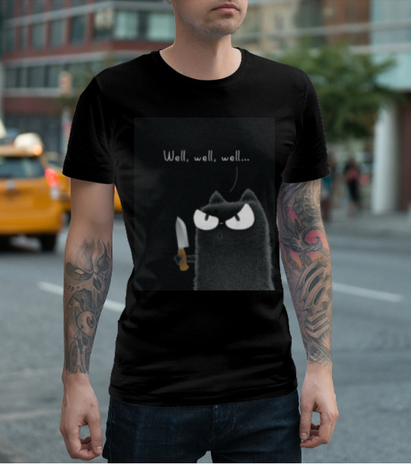 Well Well Well Black Cat With Knife Limited Purrinink T-Shirt