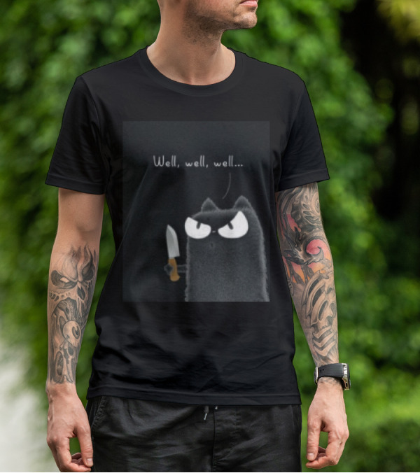 Well Well Well Black Cat With Knife Limited Purrinink T-Shirt