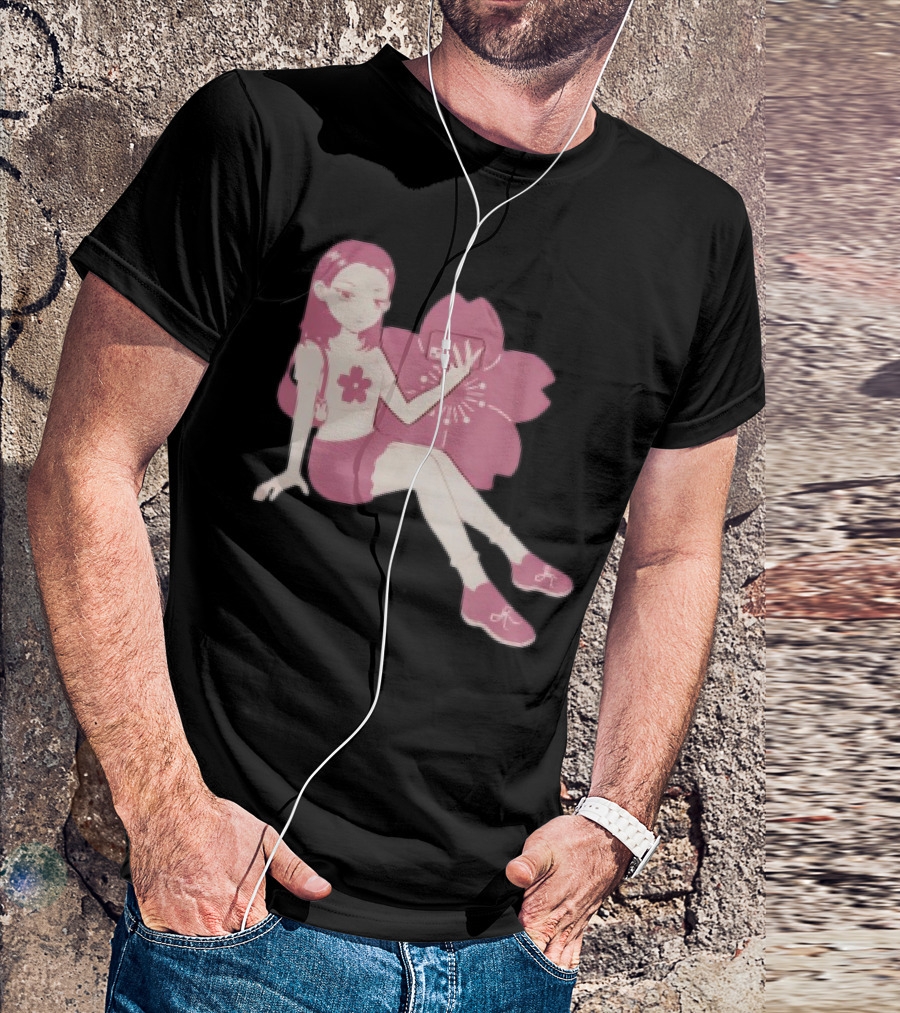 Mandys Brown Anime Style Girl Sakura Blossom Pattern T-Shirt