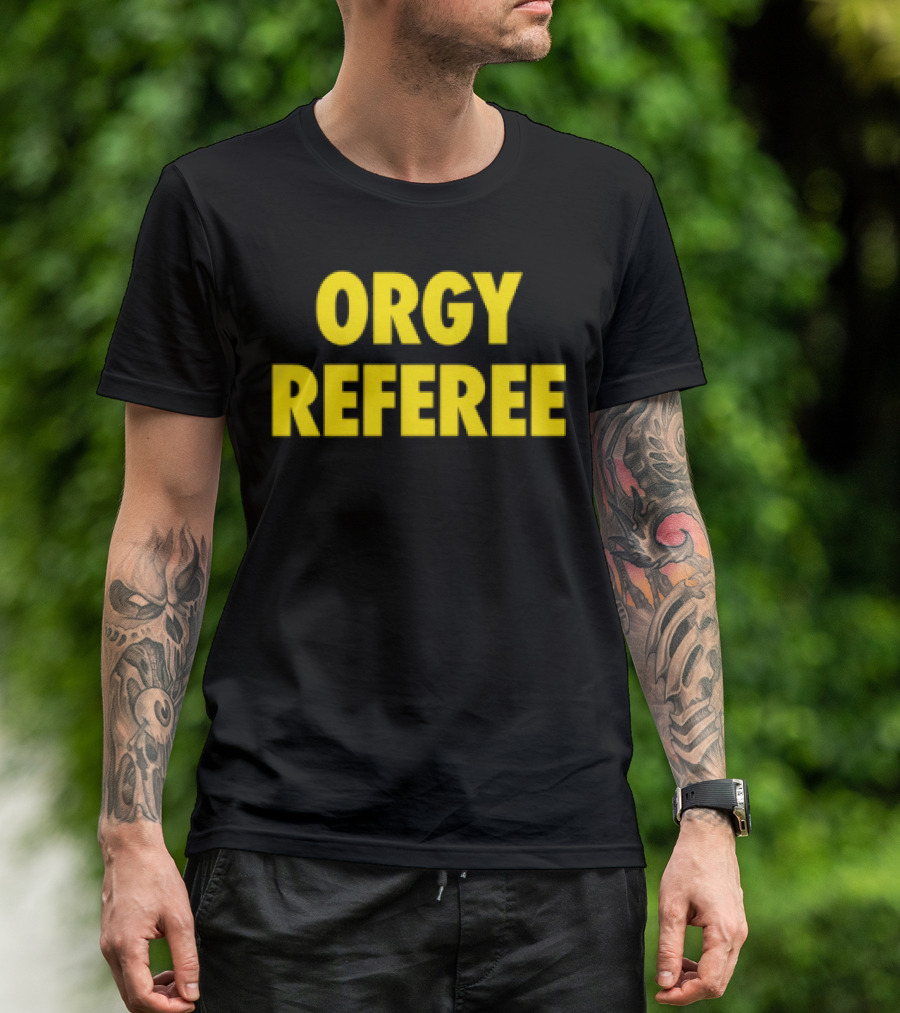 Orgy Referee Black Bold Yellow Text T-Shirt