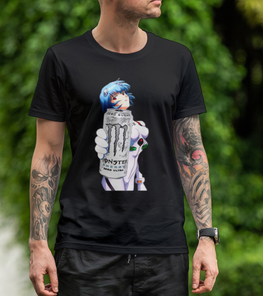 Rei Monster Energy Zero Ultra Crossover With Blue Hair Anime Character T-Shirt