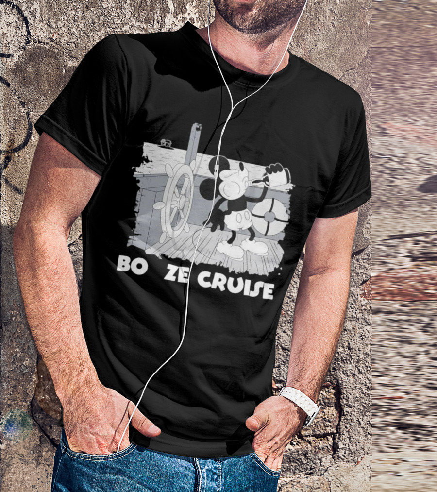Booze Cruise Cartoon Character With On Vintage Sailing Scene T-Shirt