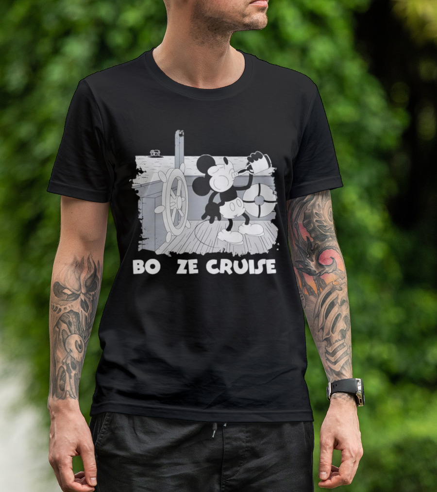 Booze Cruise Cartoon Character With On Vintage Sailing Scene T-Shirt