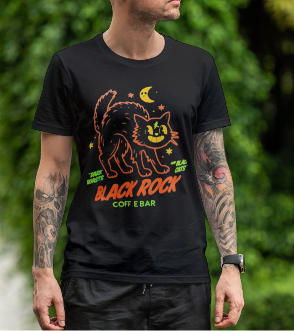 Dark Roasts Black Cats Black Rock Coffee Bar Moon And Stars T-Shirt