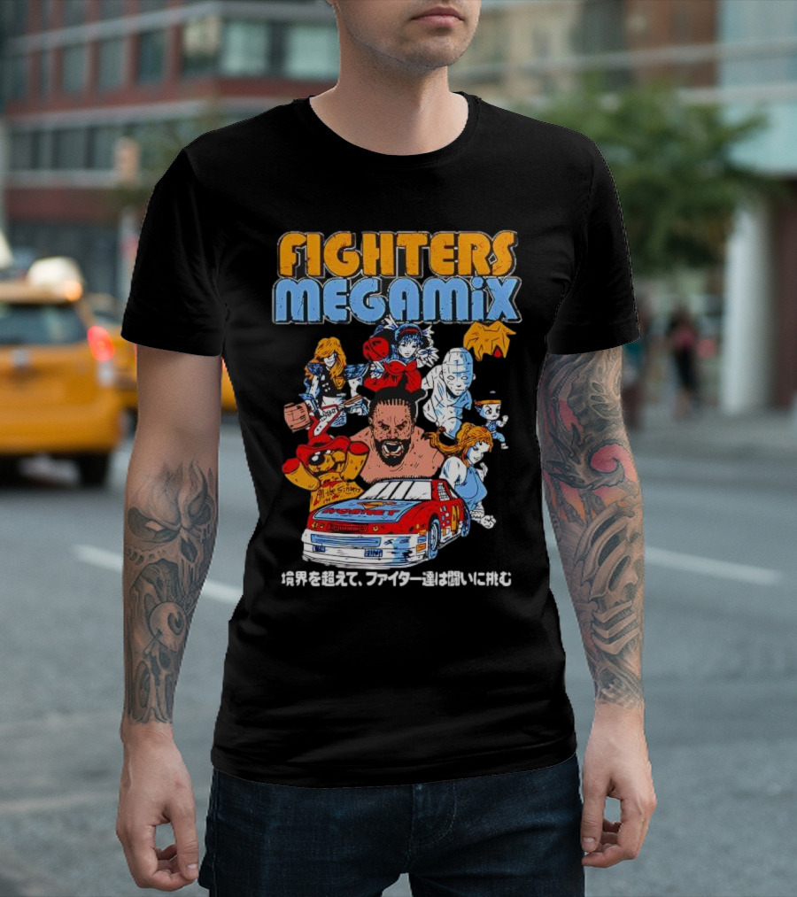 Fighters Megamix 1996 Video Game Classic Characters and Car Japan Edition T-Shirt