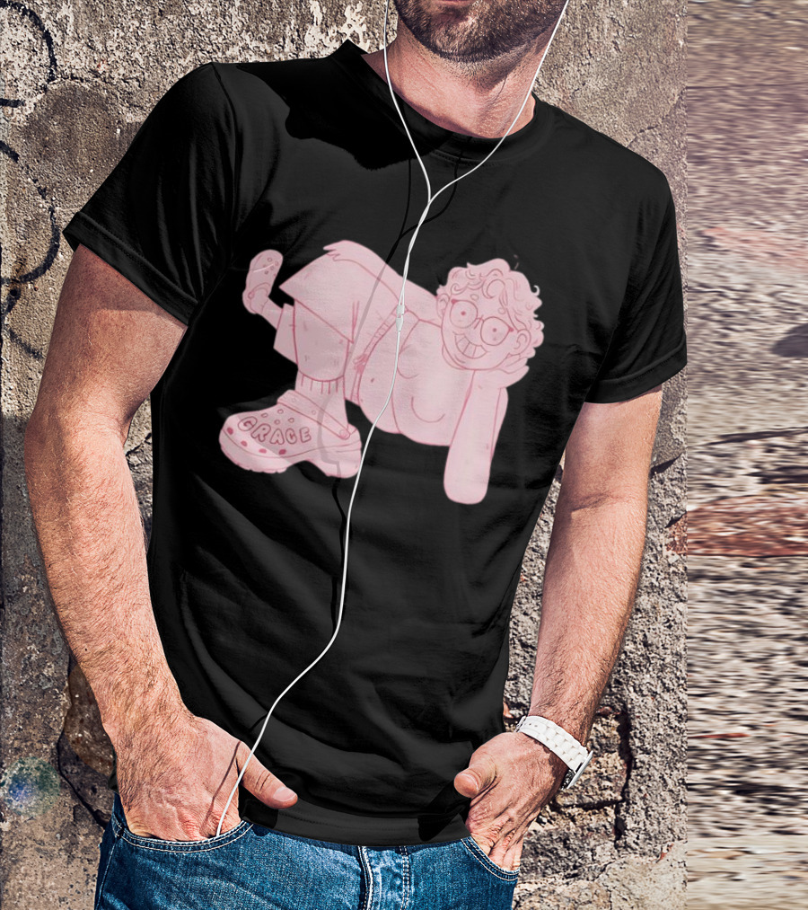 Grace Reiter Crocs Cartoon Character With Pink Outfit And Glasses T-Shirt