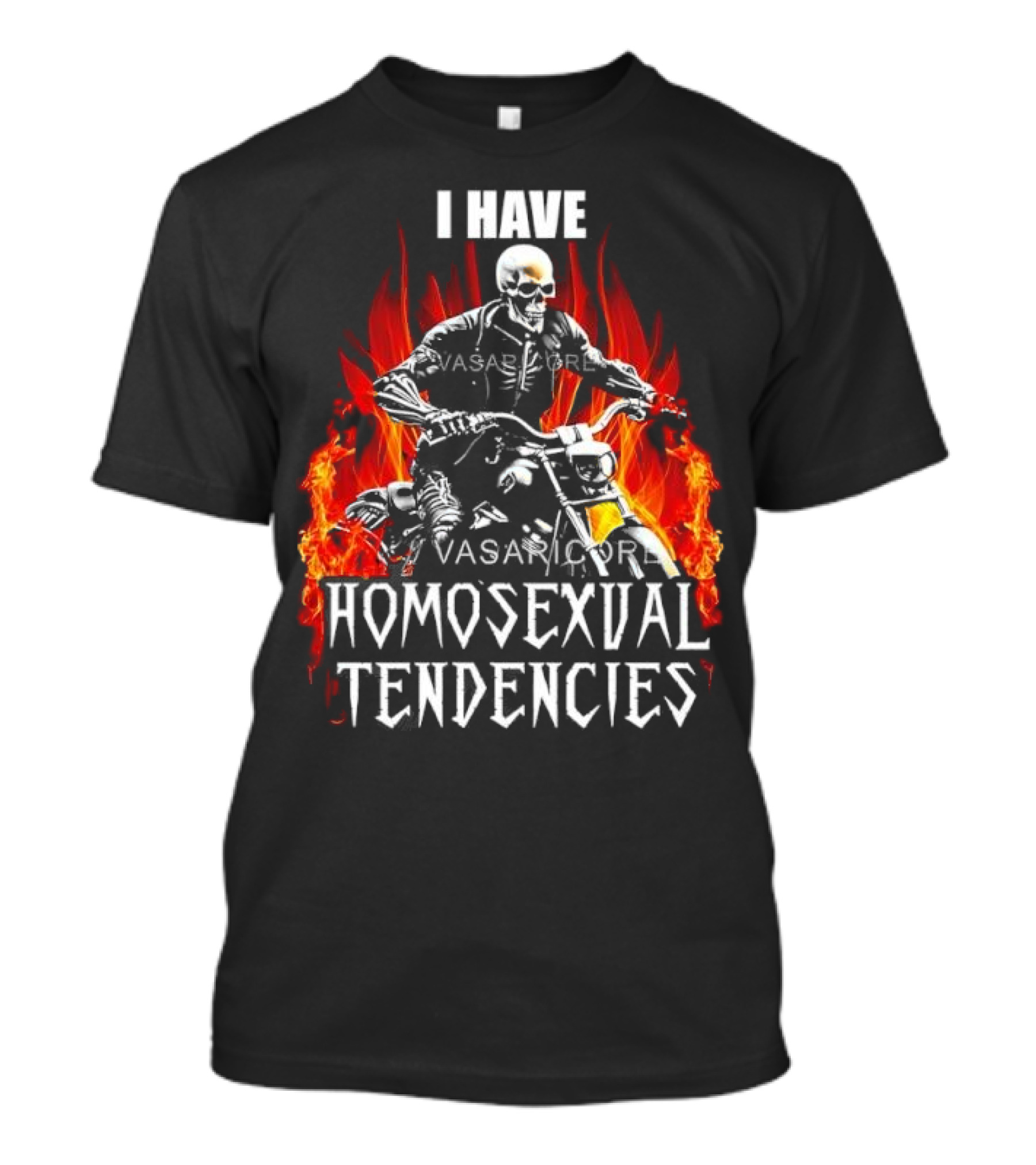 I Have Homosexual Tendencies Skeleton Motorcycle Flaming Background T-Shirt