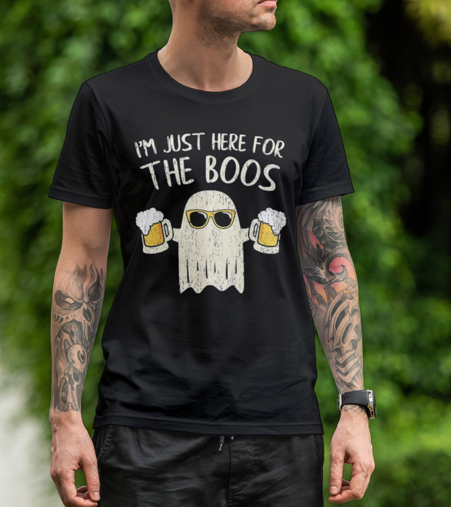 I'm Just Here For The Boos Funny Ghost Sunglasses Beer S T-Shirt
