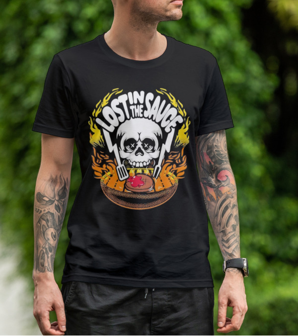 Lost In The Sauce Skull Forks Flames T-Shirt