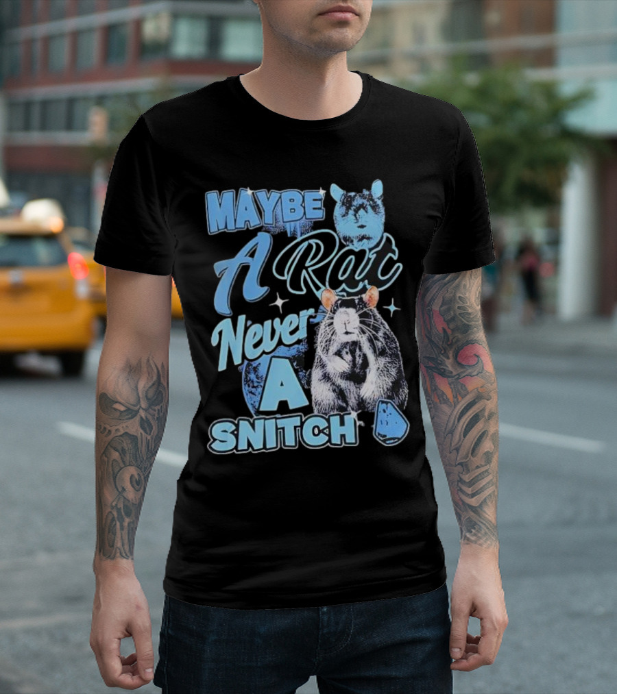 Maybe A Rat Never A Snitch Cute Cartoon Rat Art Blue Aesthetic T-Shirt