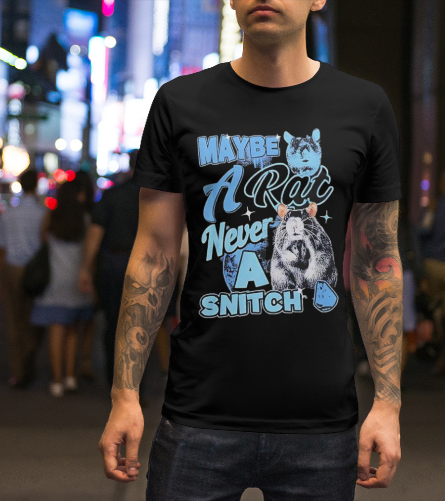 Maybe A Rat Never A Snitch Cute Cartoon Rat Art Blue Aesthetic T-Shirt