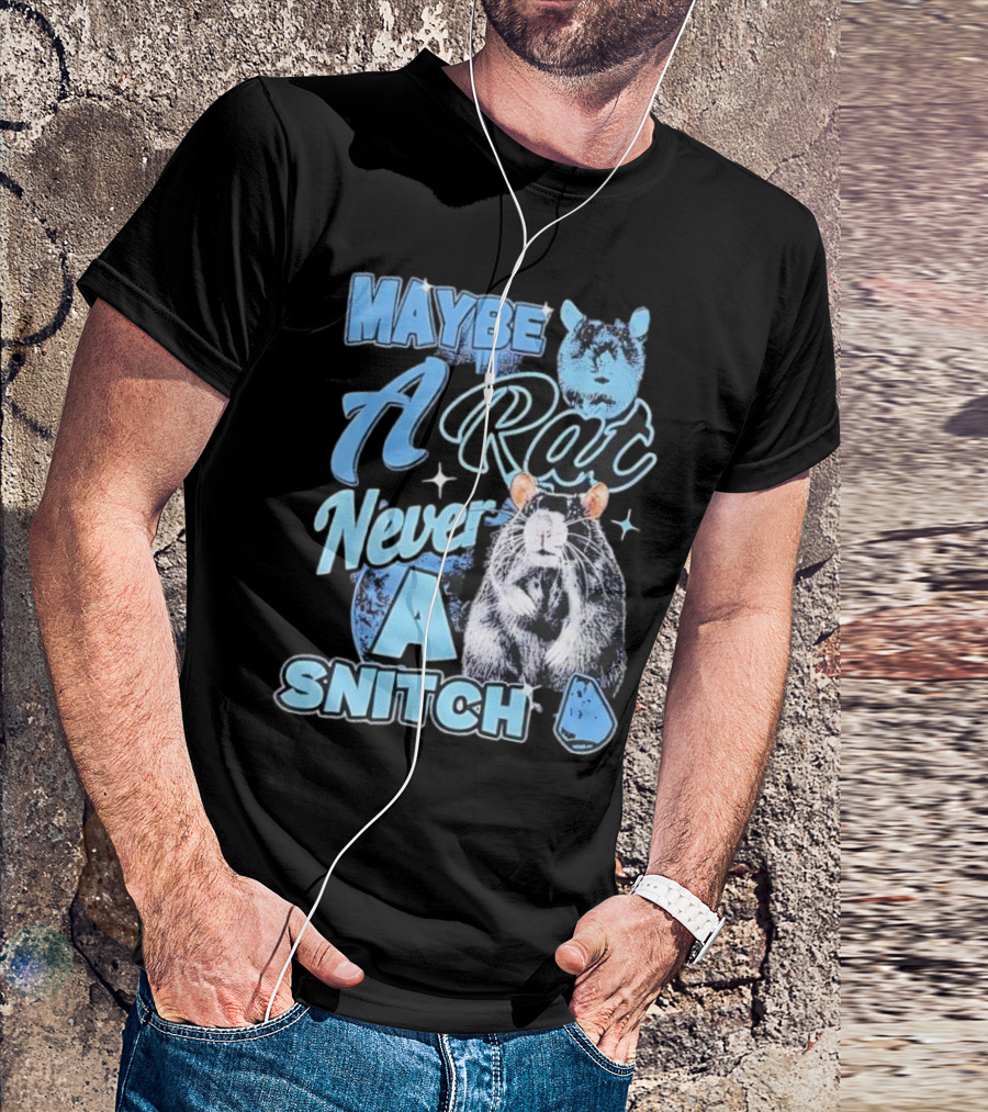 Maybe A Rat Never A Snitch Cute Cartoon Rat Art Blue Aesthetic T-Shirt