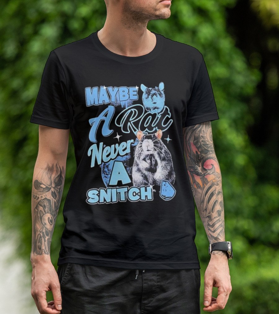 Maybe A Rat Never A Snitch Cute Cartoon Rat Art Blue Aesthetic T-Shirt
