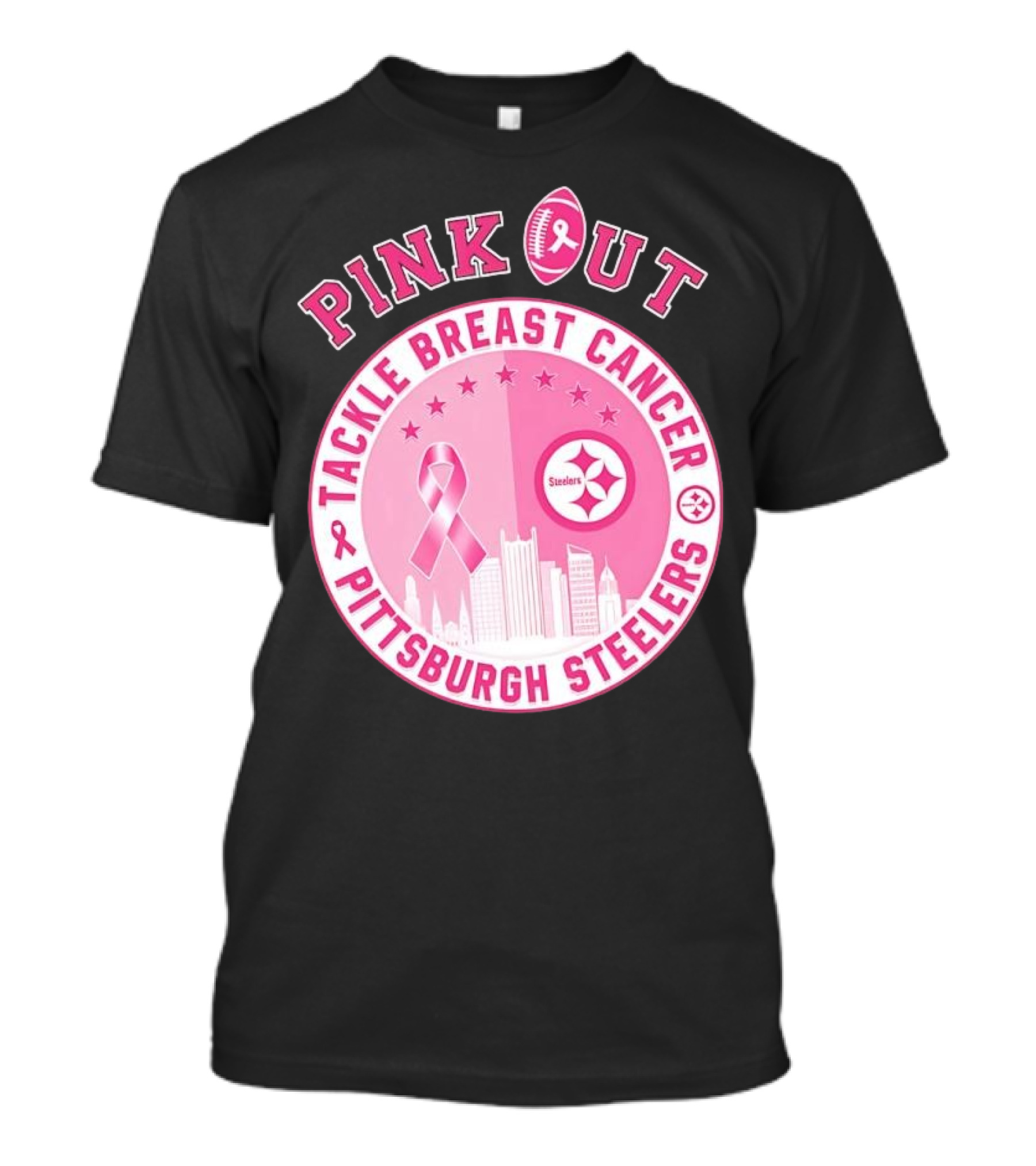 Pink Out Tackle Breast Cancer Pittsburgh Steelers Ribbon Awareness T-Shirt