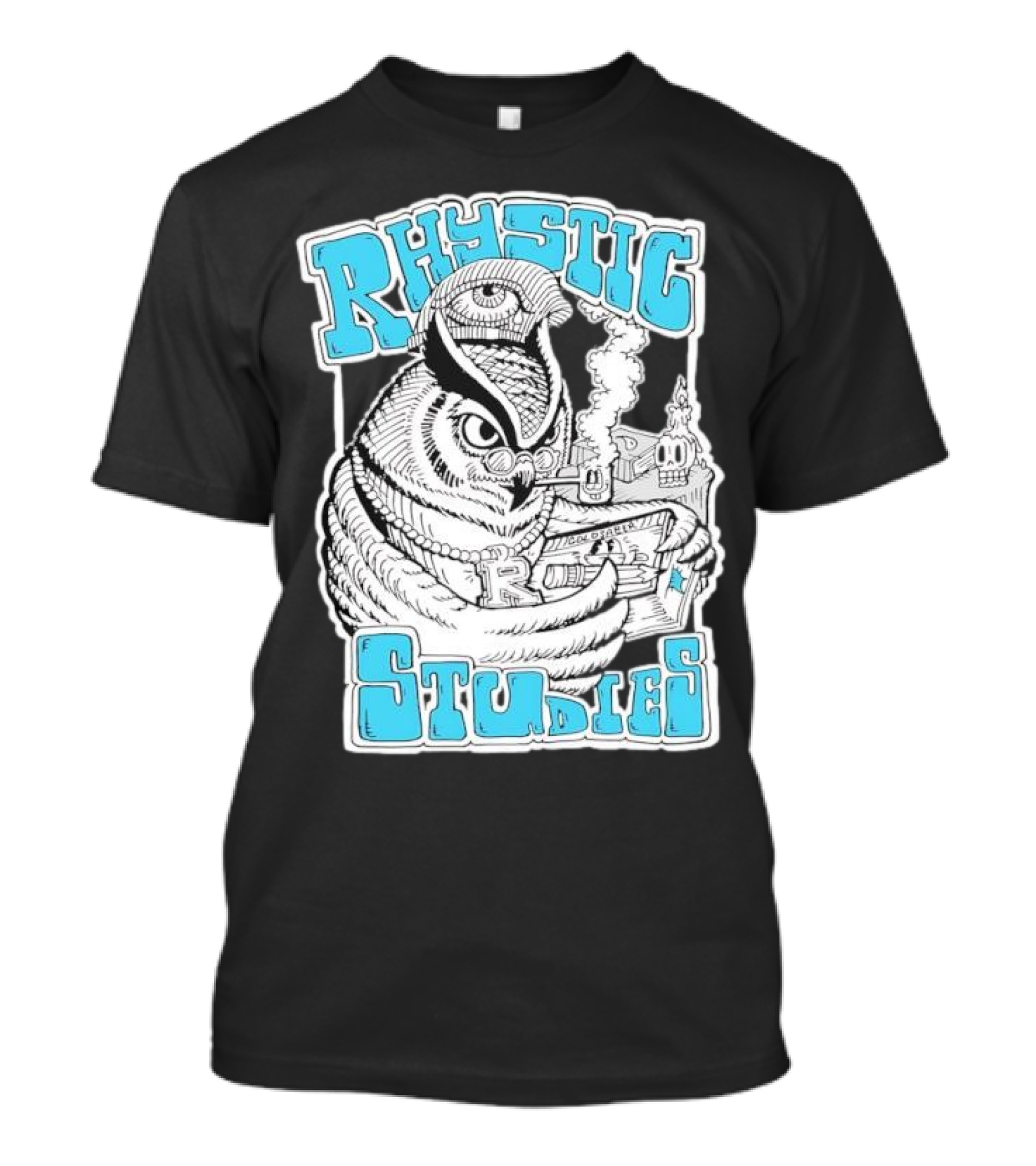 Rhystic Studies Owl Smoking Pipe Reading Book Goldsaber Collaboration T-Shirt