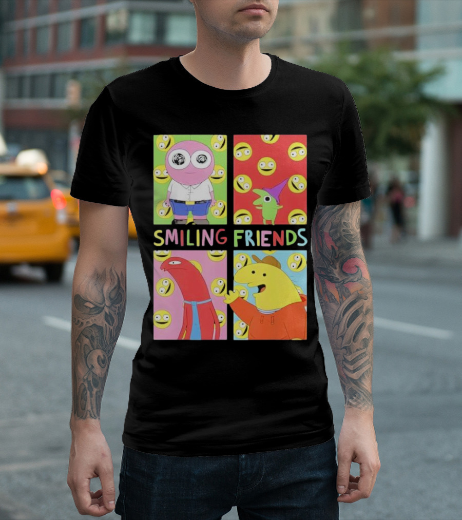 Smiling Friends Character Grid Pop Art Funny Cartoon Faces T-Shirt