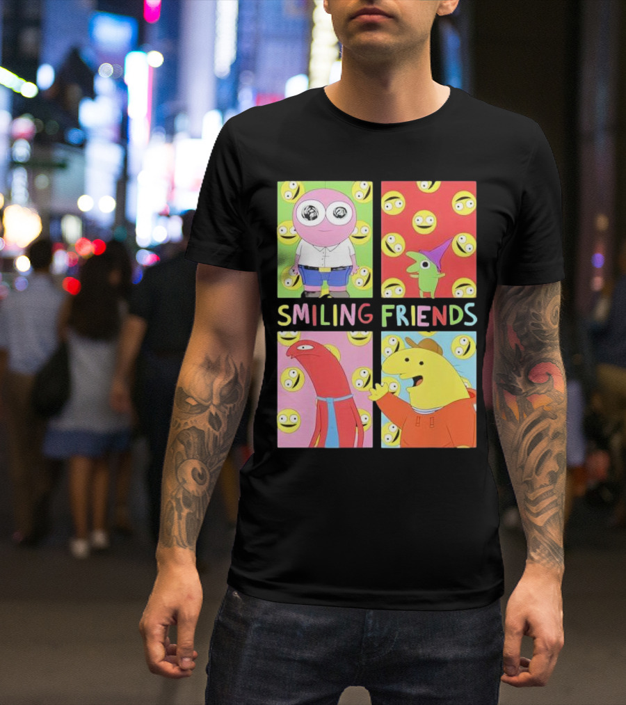 Smiling Friends Character Grid Pop Art Funny Cartoon Faces T-Shirt