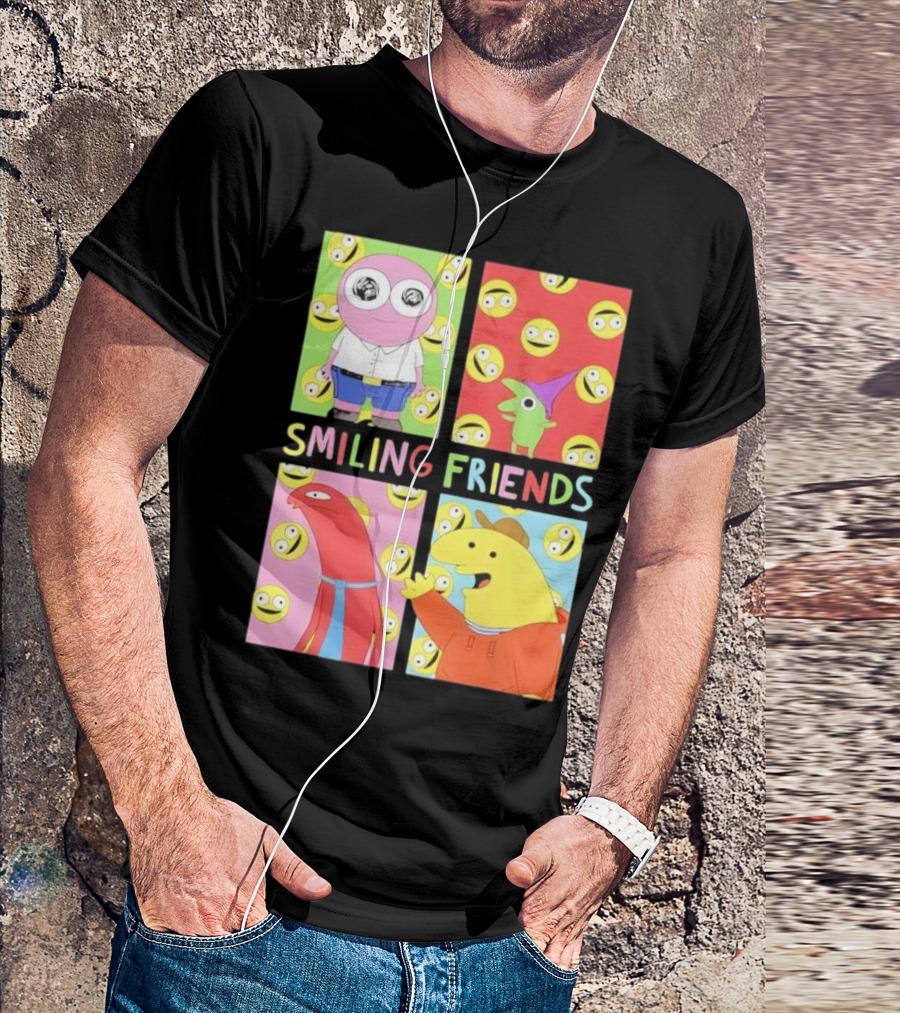 Smiling Friends Character Grid Pop Art Funny Cartoon Faces T-Shirt