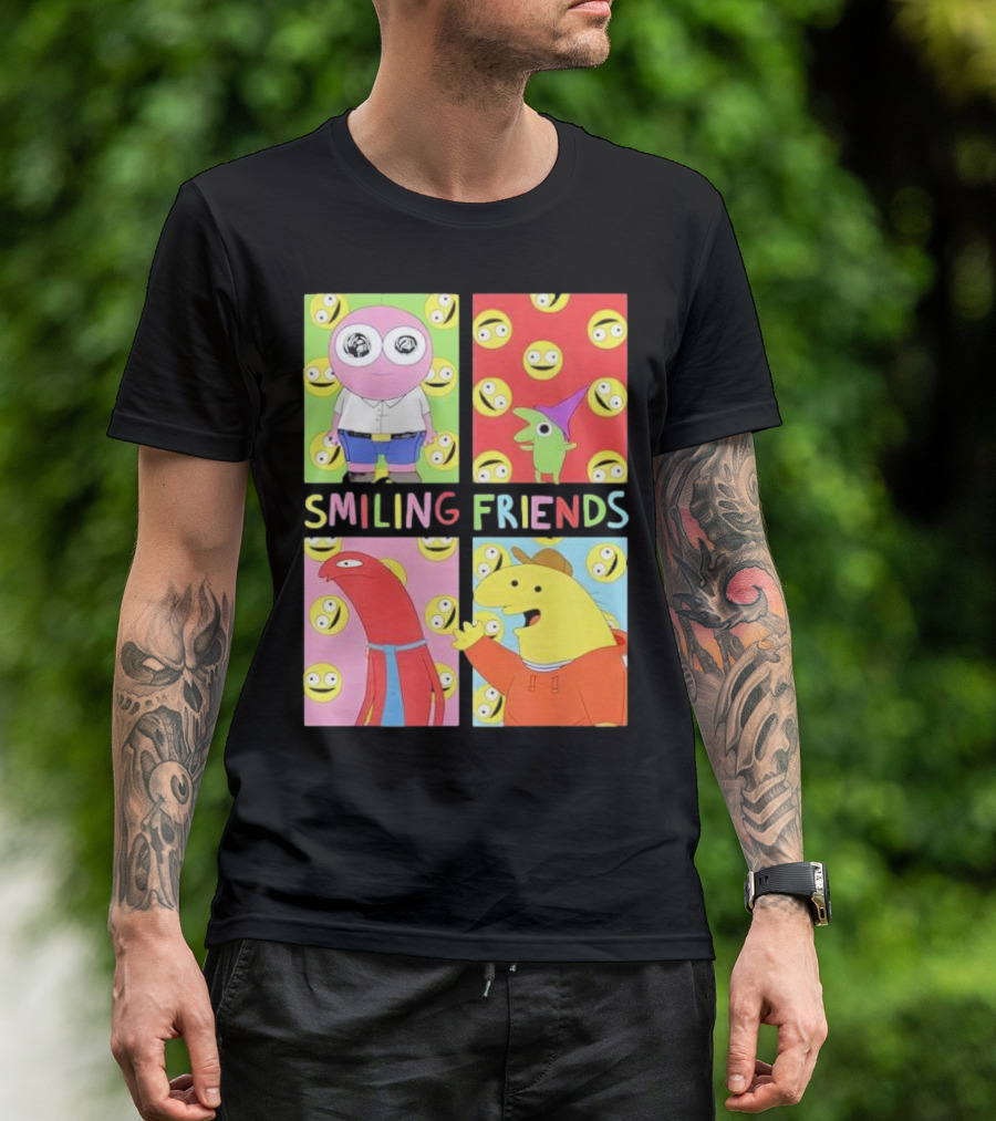Smiling Friends Character Grid Pop Art Funny Cartoon Faces T-Shirt