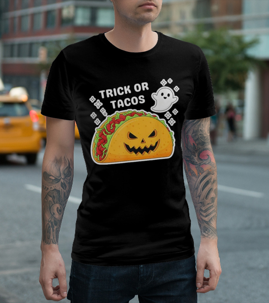 Trick Or Tacos Spooky Jack-o-lantern Halloween Mexican Food T-Shirt