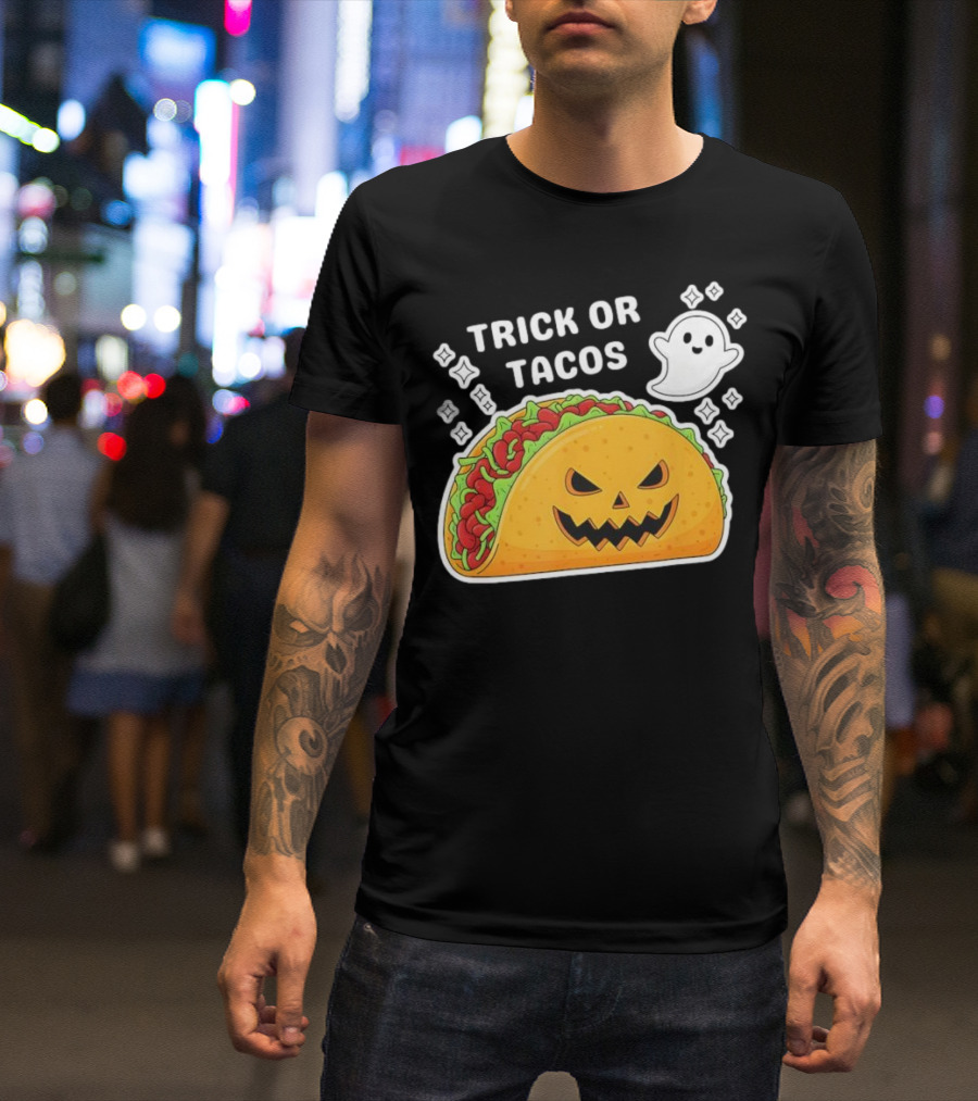 Trick Or Tacos Spooky Jack-o-lantern Halloween Mexican Food T-Shirt
