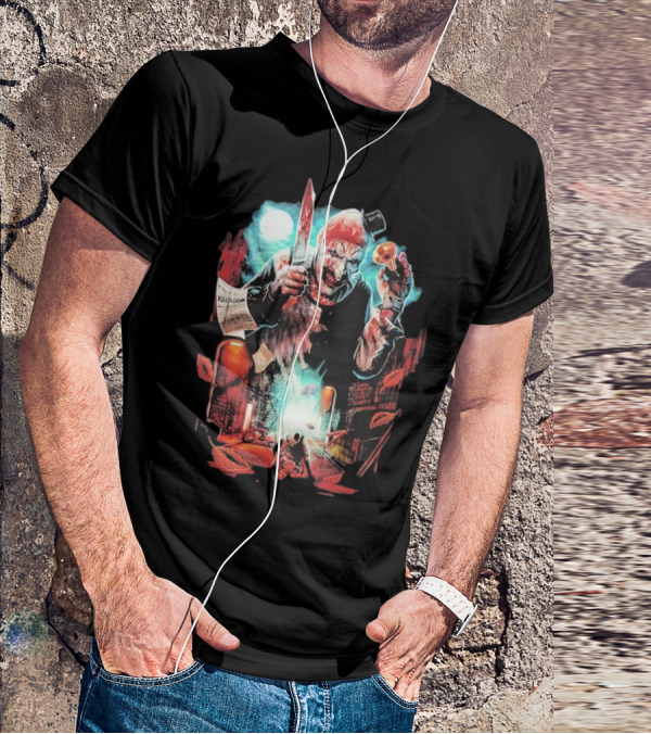 Terrifier Jokes On You Bloodstained Killer Clown With Knife And Newspaper T-Shirt