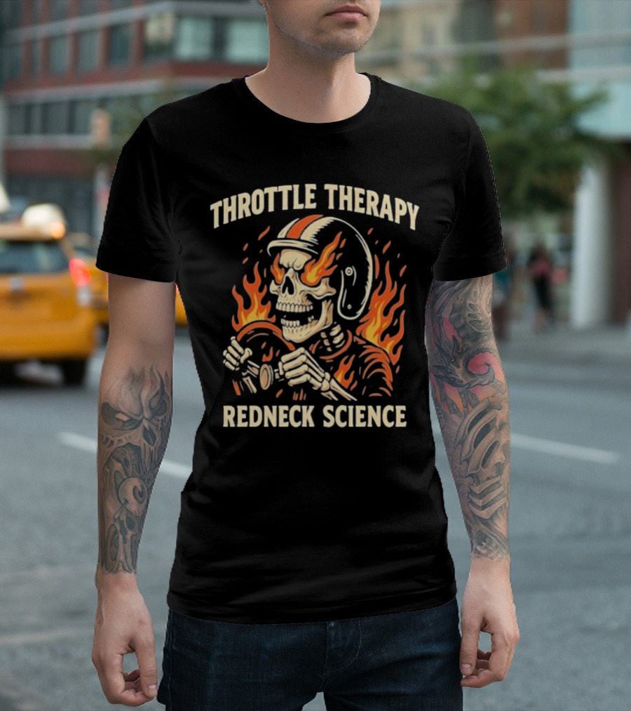 Throttle Therapy Redneck Science Flaming Skeleton T-Shirt