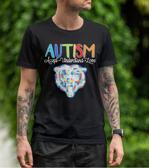 Chicago Bears Autism Accept Understand Love Puzzle Piece Bear T-Shirt