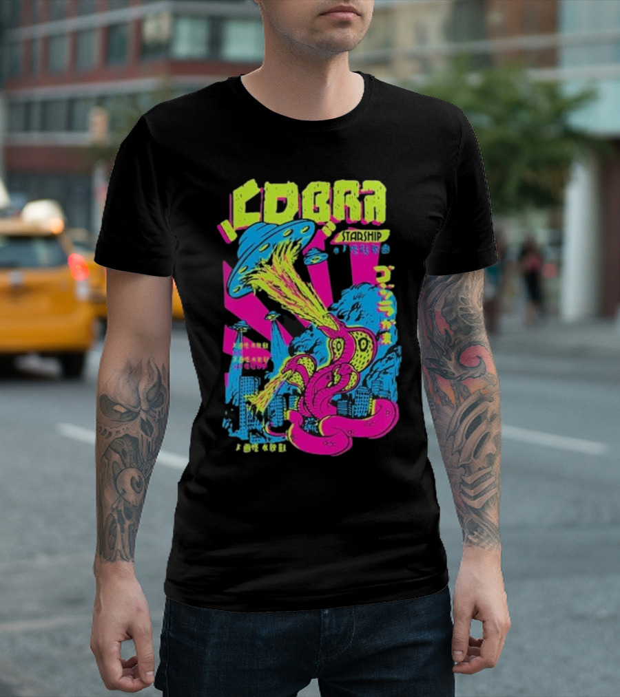 Cobra Starship UFO Fire Breathing City Attack Neon Art T-Shirt
