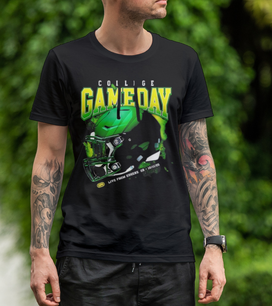 College GameDay Green Football Helmet October Live From Eugene OR 10 11 25 T-Shirt