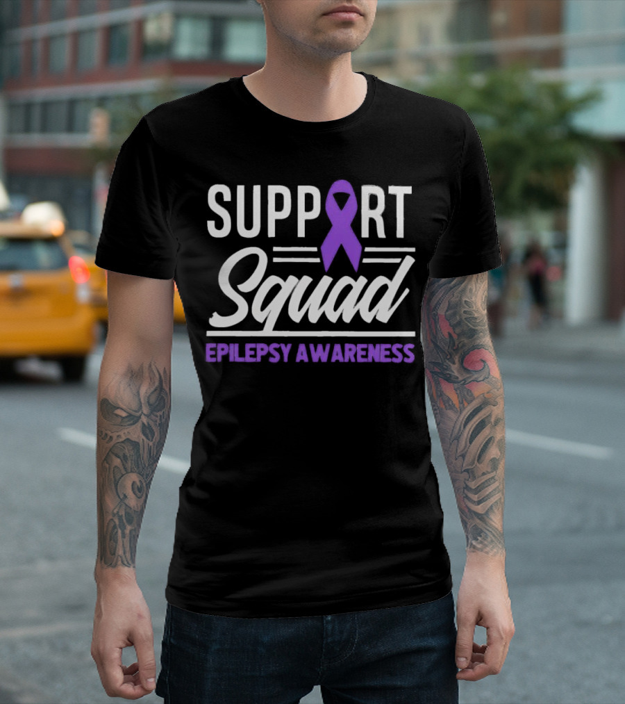 Support Squad Epilepsy Awareness Purple Ribbon T-Shirt