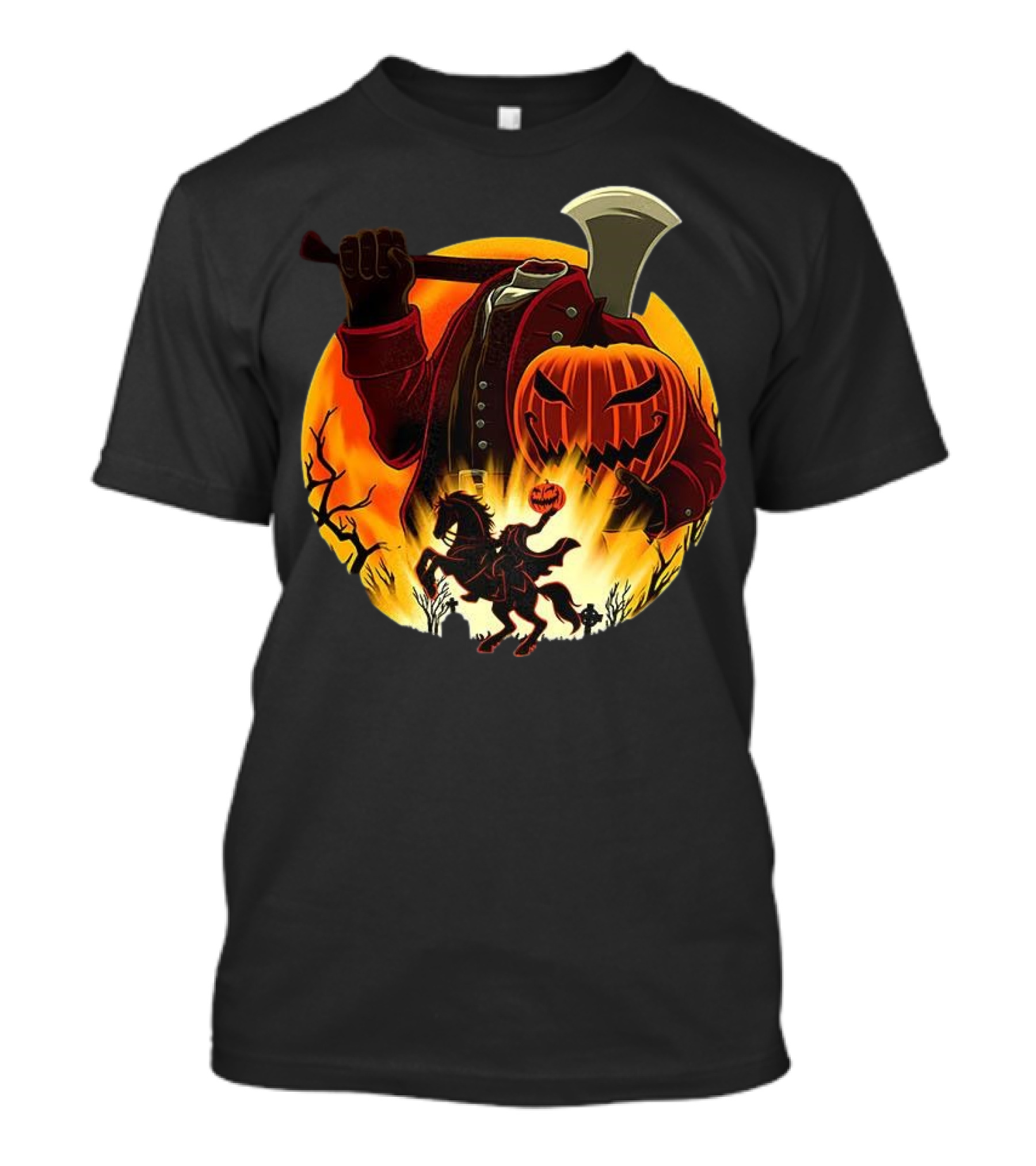 Headless Horseman Galloping Hessian Pumpkin Halloween Axe Rider T-Shirt