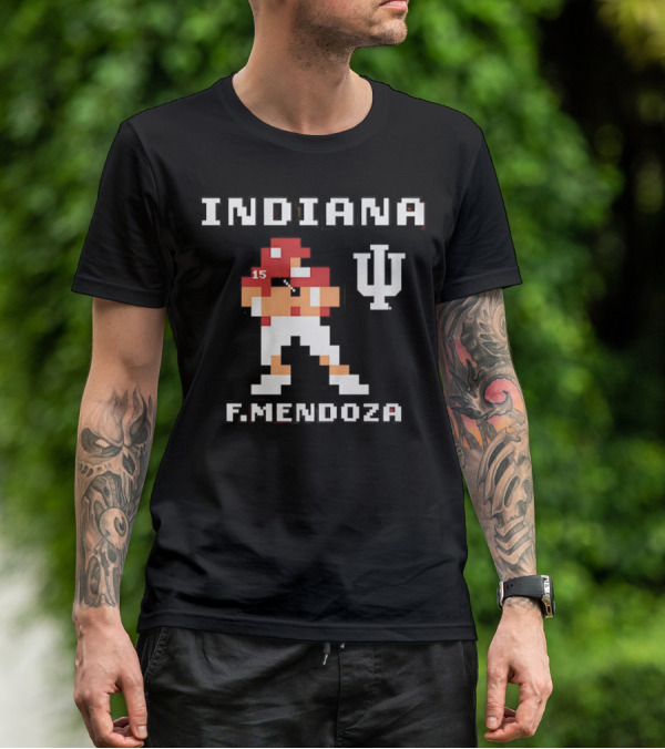 Indiana Football F. Mendoza Retro Pixel Art Player Number 15 T-Shirt