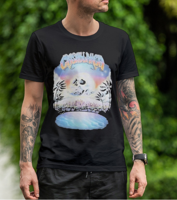 Laura Redman Club Casablanca Skull Palm Trees Sunset Coastal Scene T-Shirt