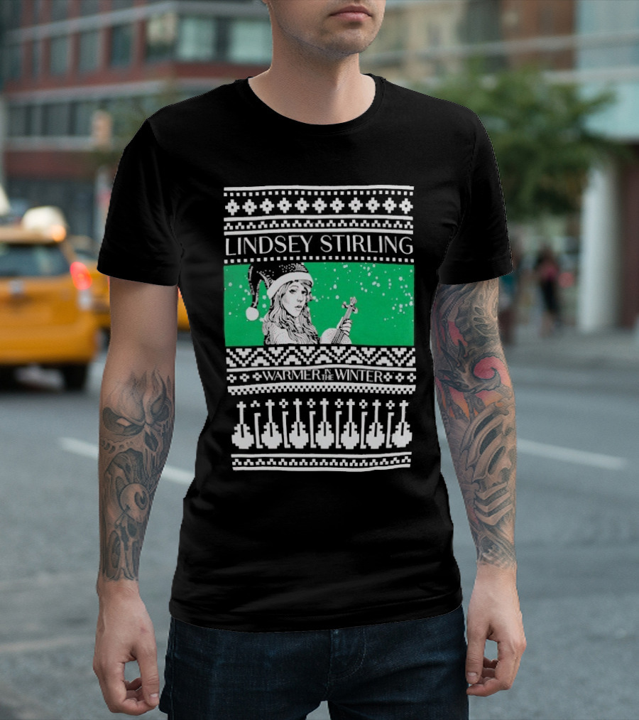 Lindsey Stirling Warmer In The Winter 8 Bit Ugly Holiday Xmas Christmas Santa Violin T-Shirt