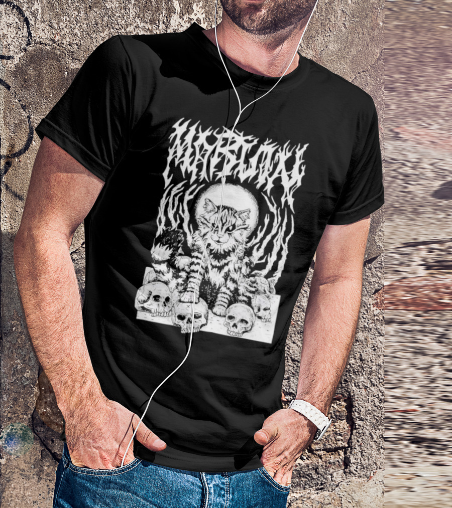 Metal Marvin Skull Cat By Beefaroni Flame Design T-Shirt