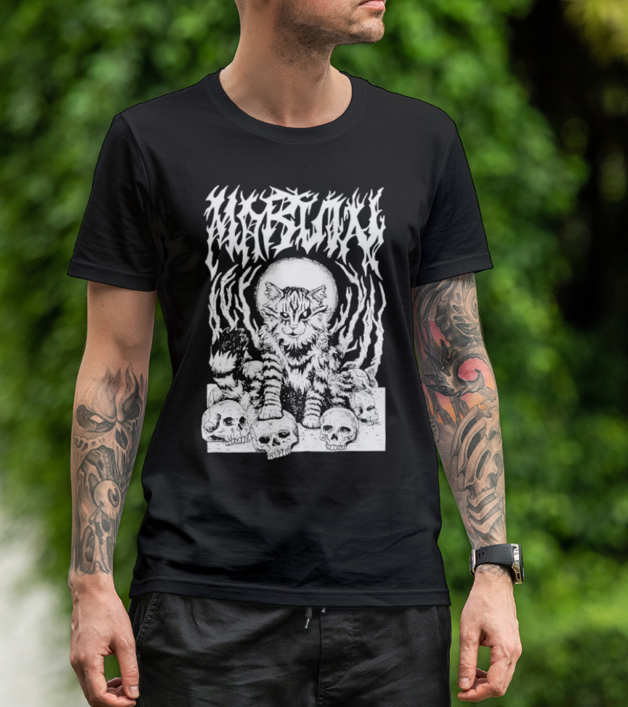 Metal Marvin Skull Cat By Beefaroni Flame Design T-Shirt