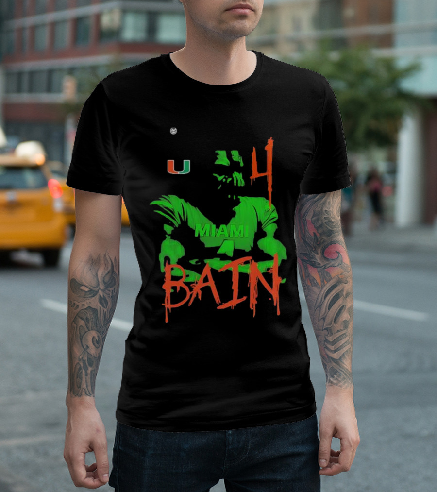Miami Hurricanes Bain Player U 4 Green-Orange Heroes T-Shirt