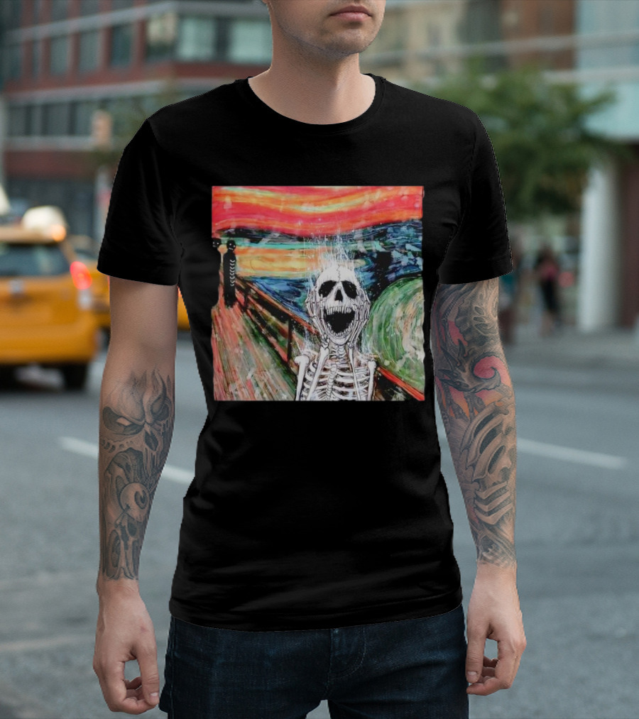 Skeleton Scream Edvard Munch Style Famous Painting Parody T-Shirt