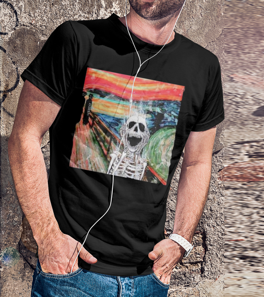 Skeleton Scream Edvard Munch Style Famous Painting Parody T-Shirt