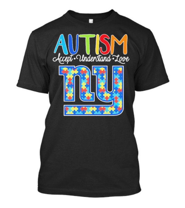 Autism Accept Understand Love NY Giants Puzzle Piece Pattern T-Shirt
