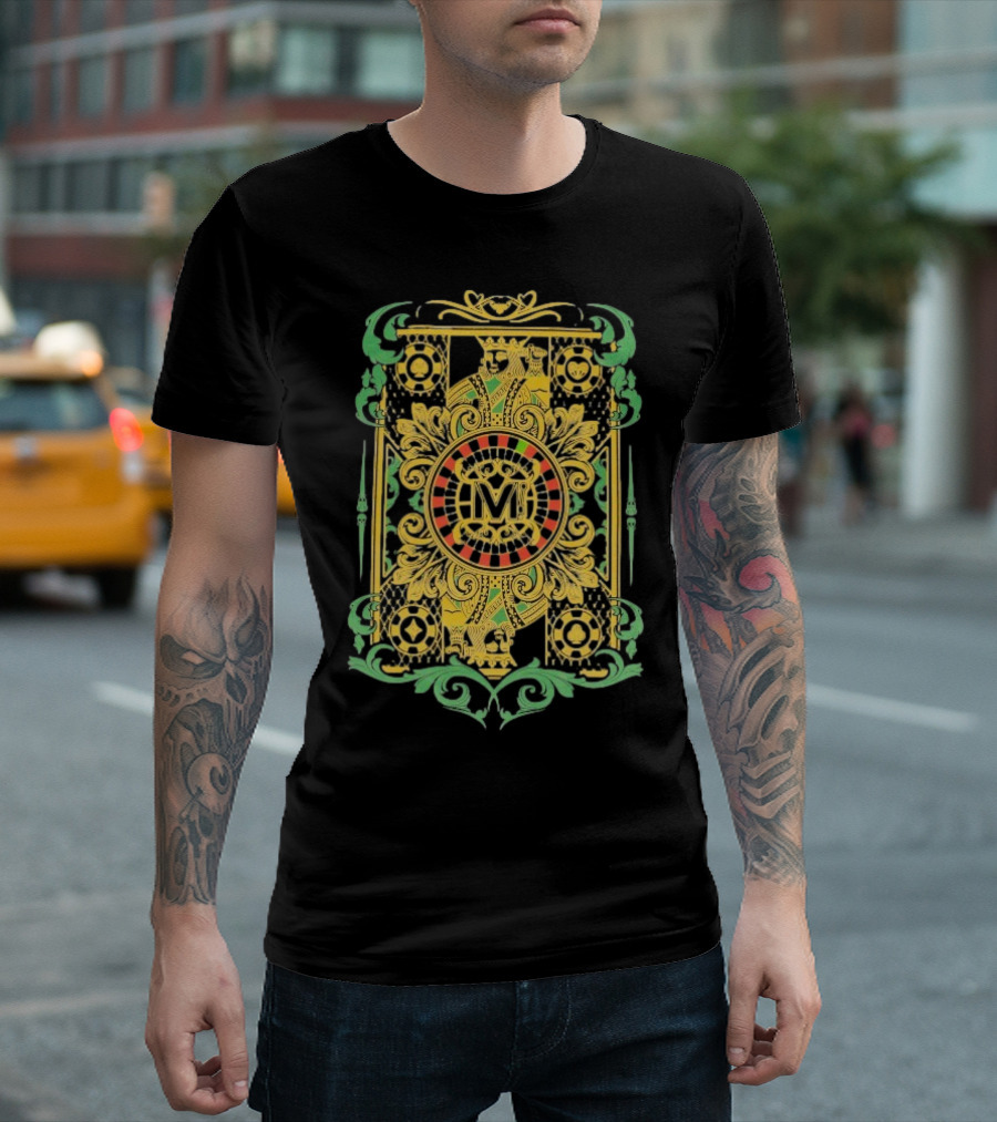 Vegas Matt The King Ornate Card Green Gold Circular M T-Shirt