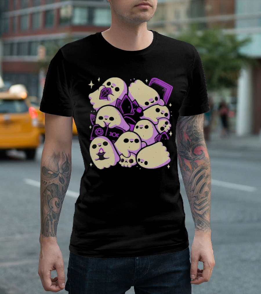 Xmorfina Spooky Cute Ghosts Witchcraft Pentagram Purple Aesthetic T-Shirt