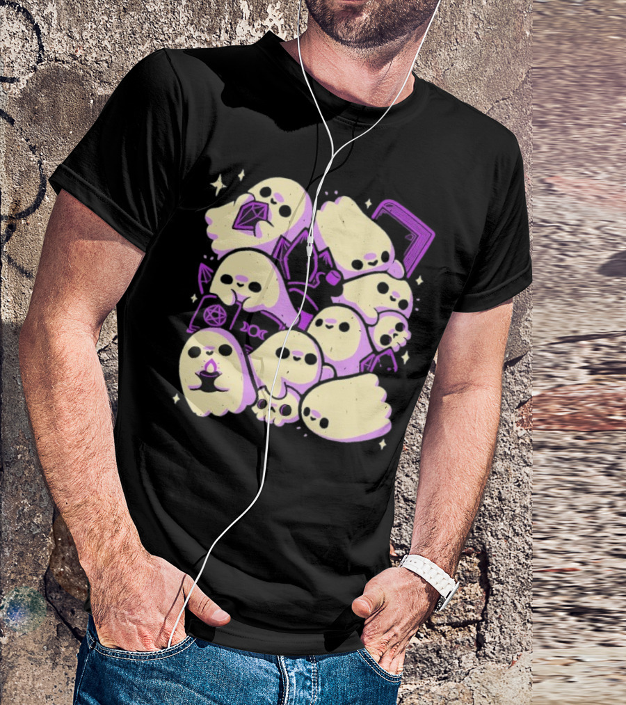 Xmorfina Spooky Cute Ghosts Witchcraft Pentagram Purple Aesthetic T-Shirt