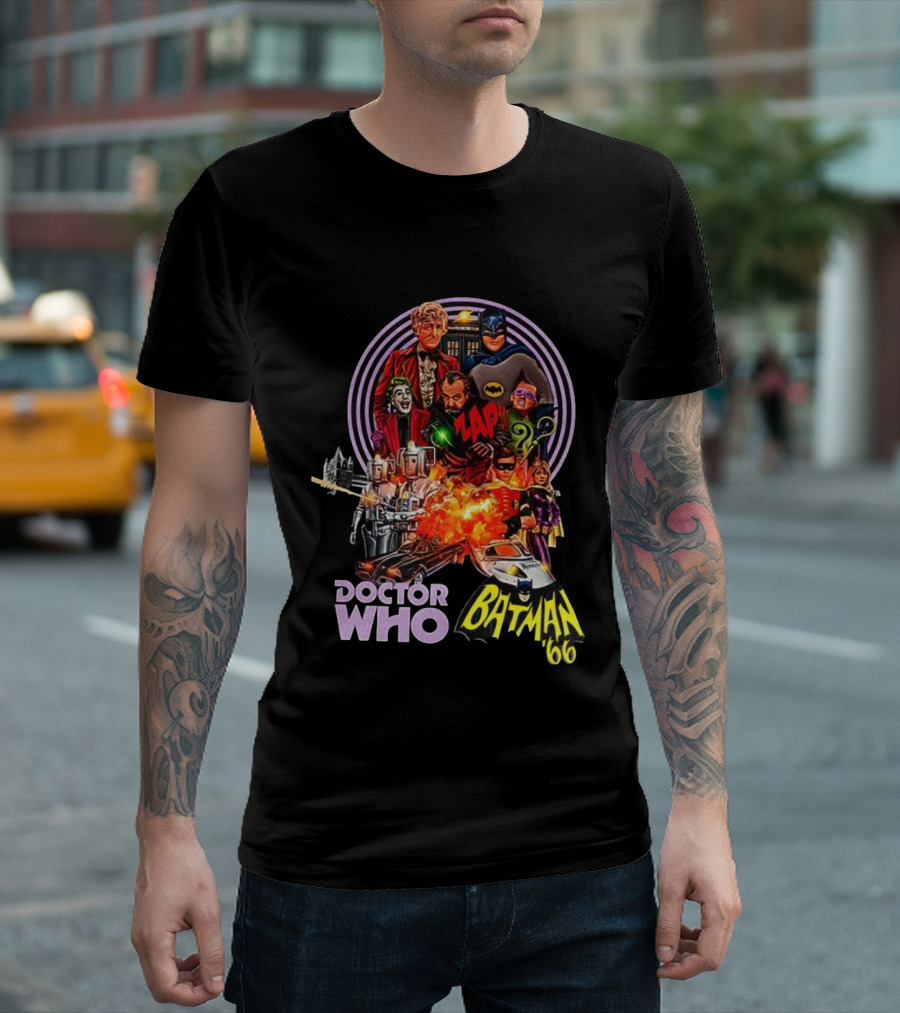 Doctor Who Batman '66 Crossover With Joker And Cybermen Explosions T-Shirt