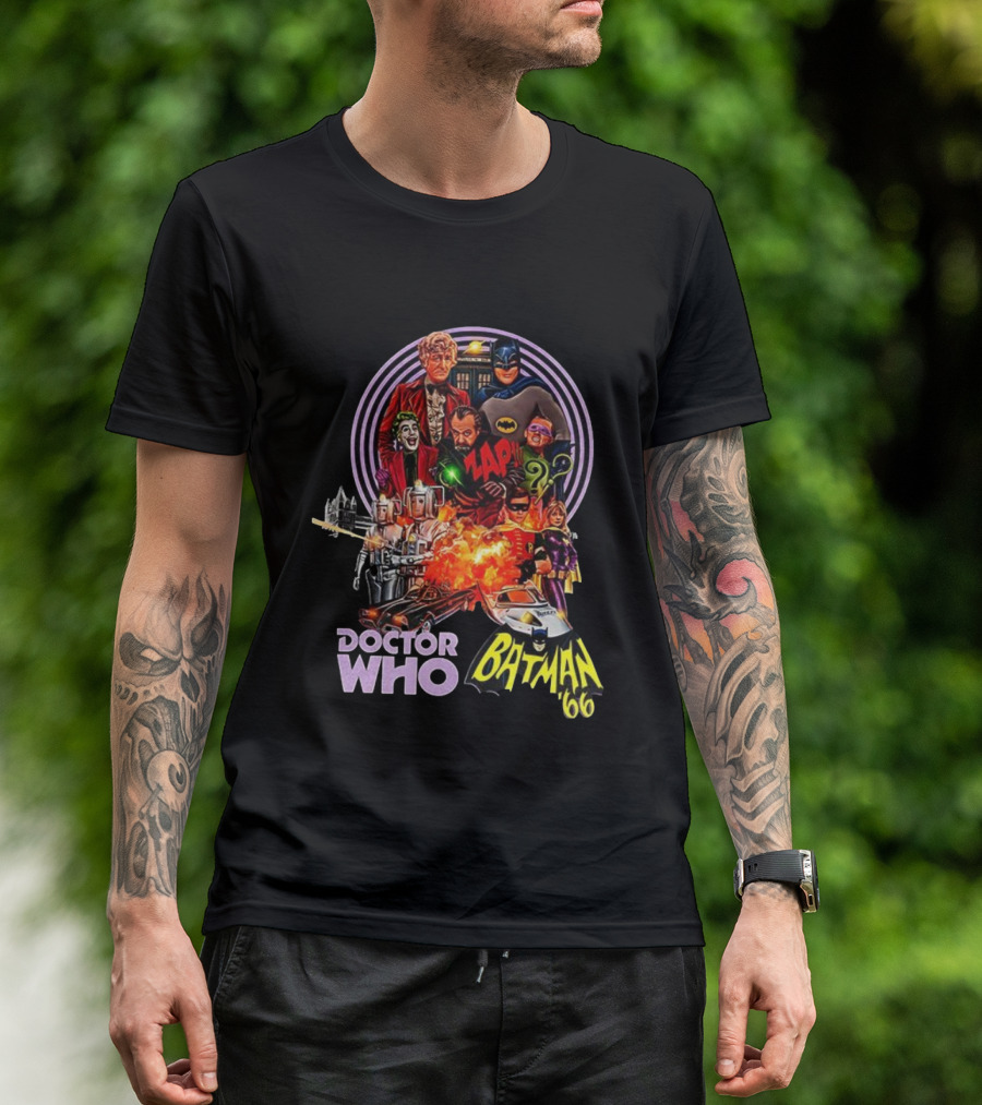 Doctor Who Batman '66 Crossover With Joker And Cybermen Explosions T-Shirt