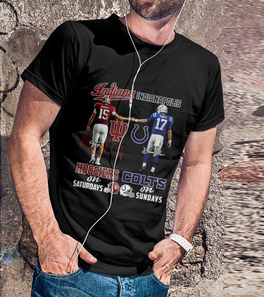 Indiana Hoosiers Saturdays Indianapolis Colts Sundays Signature Football Team Spirit T-Shirt