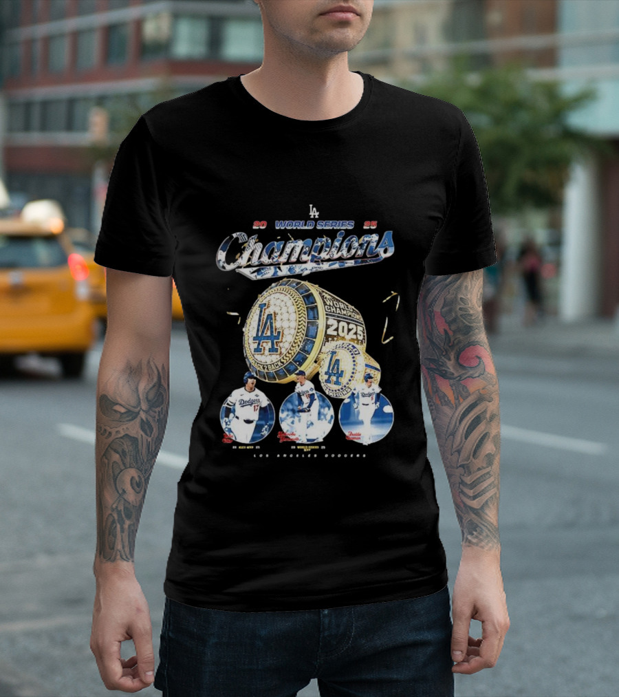 Los Angeles Dodgers 2025 World Series Champions Back 2 Back Ring Edition T-Shirt