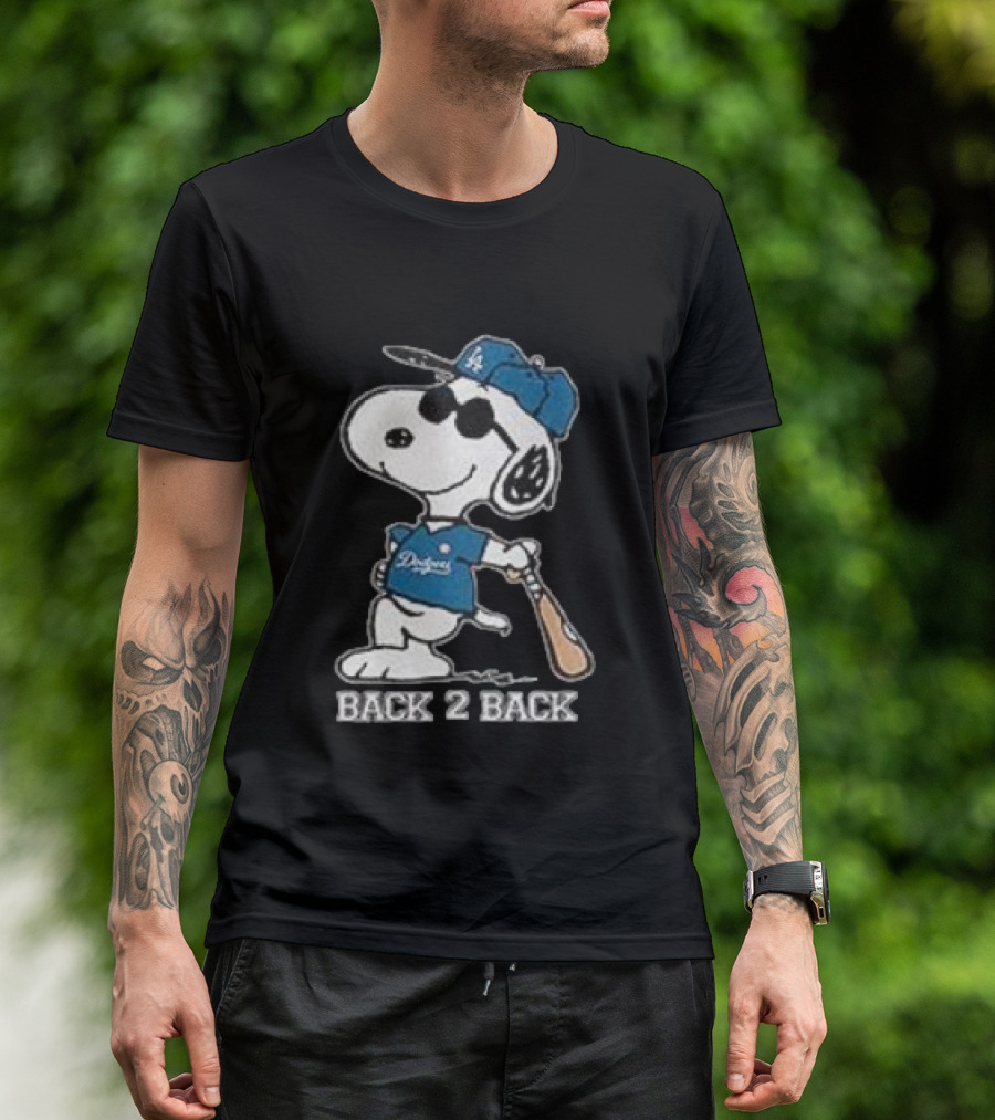 Snoopy Dodgers Back 2 Back Baseball Champion T-Shirt
