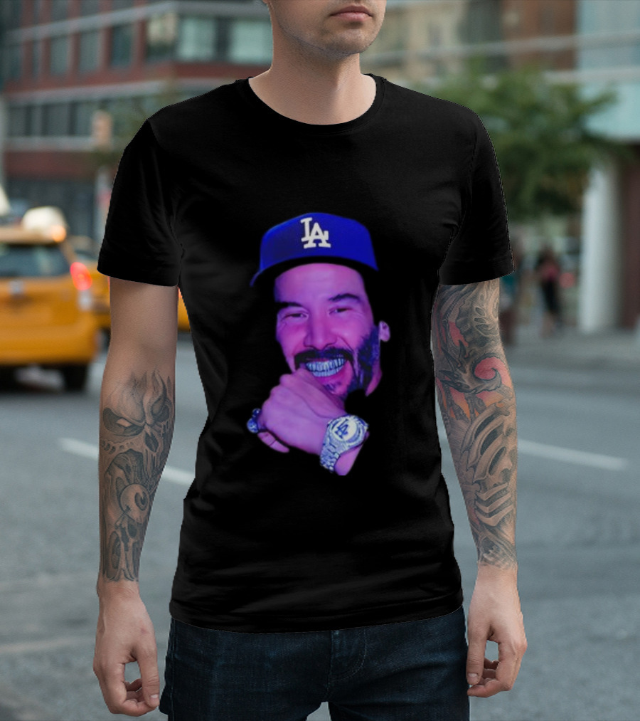 LA Dodgers Keanu Reeves Diamond Grill Bling T-Shirt
